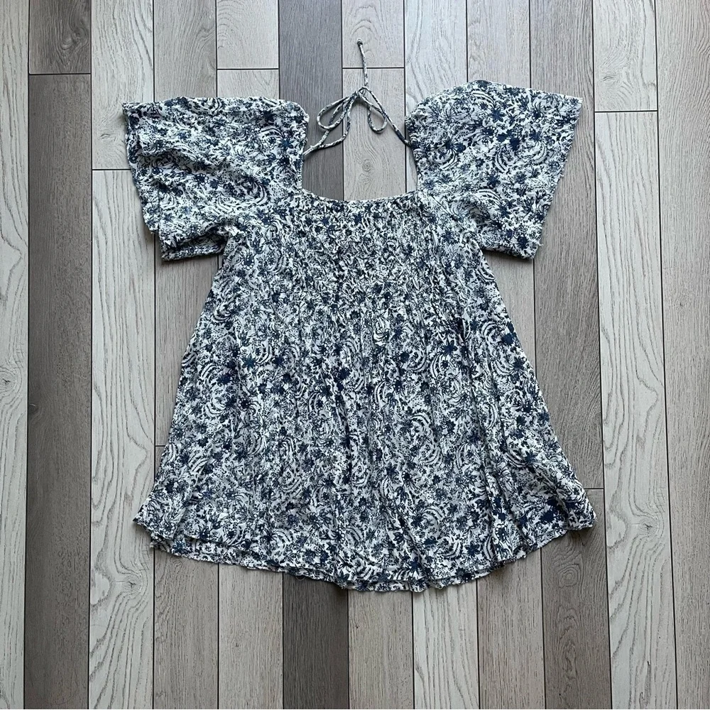 Free People Black and White Floral Blouse